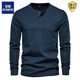 ROMON Henley shirt men's autumn heavyweight t-shirt cotton long-sleeved Henley collar men's business bottoming shirt slim fit top Navy S Weight 100-125 Jin Jin equals 0.5 kg
