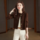LISM [same style in the mall] high-end jacket 2025 autumn fashion small sweater for women super short high waist small needle brown color 68268 model S 90-100