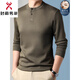 KBXNG Jinba autumn button long-sleeved T-shirt men's autumn and winter versatile henley shirt with wool men's high-end Chinese style loose military green 2XL 180