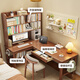 Huixun solid wood corner table desk bookshelf integrated bedroom 7-shaped L-shaped wall office computer desk bookcase combination study table walnut color #desk + bookshelf 140cm*60cm*190cm auxiliary seat length 120cm
