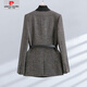 Pierre Cardin coffee color versatile suit suit for women in autumn and winter, thick herringbone pattern, fashionable and simple commuter suit, coffee color jacket + coffee color sweater + coffee color pants (comes with corsage + belt) 2XL 125-145Jin Jin is equal to 0.5 kg