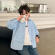 Children's clothing boys' contrasting line shirts 2025 new children's shirts spring and autumn styles for medium and large children long-sleeved trendy autumn tops white 160