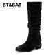 Bottes du samedi pour femmes avec des talons faibles Fashion rétro tendance sur le genou polyvalent 2025 Automne Nouveau code standard de mode décontracté polyvalent noir 35 (225 mm)