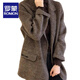 ROMON plus size women's 2025 spring and autumn style plaid suit woolen coat thickened quilted mid-length woolen coat brown 3XL (recommended 160-180Jin Jin equals 0.5 kg)