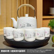 Suet fat jade porcelain handle kettle, one pot and six cups tea set, large capacity household cold kettle, Chinese teapot, teacups, 1600ml handle kettle, 6 straight cups - Yuanshan