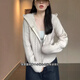 Su Yuwei gray hooded twist zipper sweater cardigan for women autumn lazy style waisted short knitted sweater hoodie top apricot Follow the store - Free shipping insurance S Recommended (80-95Jin Jin is equal to 0.5 kg) Free shipping insurance