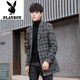 Playboy (PLAYBOY) Men's Suit Mid-Length Windbreaker Jacket Spring and Autumn Slim Woolen Suit Top Youth Trendy Woolen Coat Dark Plaid 2XL