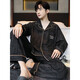 Banana (banana) pajamas for men's thin spring and autumn large-size loose casual long-sleeved suit cardigans for outdoor comfort home clothes OMM12013 3XL (recommended 170-190Jin [Jin equals 0.5 kg])
