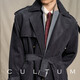 CULTUM Pure Cotton Corduroy CULTUM Autumn and Winter Retro IVY Trench Rider Windbreaker Men's Medium Long Warm Jacket Shadow Gray Regular 2XL