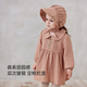 Babylove clearance baby girl dress spring and autumn pure cotton gauze skirt cute doll collar baby French sweet ocher 100