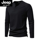 JEEP SPIRIT Jeep Autumn Men's Pure Cotton Henry Collar Long Sleeve T-Shirt Youth Simple Elastic Slim Solid Color Versatile Bottoming Shirt Army Green M (100Jin Jin is equal to 0.5kg -115Jin Jin is equal to 0.5kg)