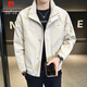 Pierre Cardin jacket men's spring and autumn loose stand-up collar trendy top casual jacket men's clothing off-white XL