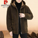 Pierre Cardin 2025 autumn and winter new high-end sherpa jacket men's fur one-piece woolen coat men's jacket threaded hood 965865 zipper gray 2XL 180 Recommendation 130-145Jin Jin equals 0.5 kg