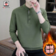 AEMAPE/American Apple Chinese Style Sweater Men's Henry Collar Spring Autumn Winter 2025 New Velvet Bottoming Shirt Autumn Clothes Military Green XL