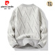 
Pierre cardin mink plush sweater men's winter base knitted sweater fashionable diamond plaid round collar inner thickened thermal thread CI-9759 camel M