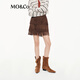 
MO/Co. Short Skirt 2025 Autumn New Product Bohemian Brown Velvet High Waist Tassel Cake Skirt Skirt MBE3SKT041 Dark Brown M