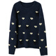 Sancai 2025 new winter sweater bow love jacquard loose pullover sweater casual retro M navy blue M 160/84A