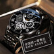 (0.01) Brand quality hollow men's watch men's waterproof luminous calendar mechanical quartz watch 022 black steel black face