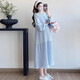 Planaling enceinte Robe des femmes printemps et automne Français Linette mincement plissée Jupe d'automne Automne Couverture de ventre de ventre enceinte enceinte enceinte Blue Long Manches xl [120-140Jin [Jin est égal à 0,5 kg]]]