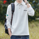 Pierre Cardin sweatshirt men's autumn and winter trendy polo collar bottoming shirt men's long-sleeved T-shirt loose casual men's white 2XL