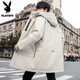 Playboy plus size plus size spring and autumn loose hooded college student casual winter fat trendy coat long men's windbreaker 621 black plus velvet 7XL wear 220-240Jin Jin is equal to 0.5 kg