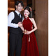Feng Xiaowei New Chinese Style Toast Wear Bridal Red Halter Neck Cheongsam Morning Robe 2025 New Engagement Wedding Dress Female Style Burgundy Long M