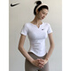 Nike (NIKE) short-sleeved t-shirt women's slim V-neck half-sleeved yoga running fitness Pilates training clothes sports tops official flagship green XL recommended 120-135Jin Jin equals 0.5 kg