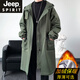 JEEP SPIRIT windbreaker boys mid-length coat autumn and winter plus cashmere loose large size hooded cotton coat British coat men black M 95-120Jin Jin equals 0.5 kg
