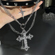 Beautifully made dark y2k hot girl style leather rivet choker stacked cross necklace female personality subculture clavicle chain silver cross leather rope set