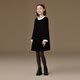 Haqi children's clothing autumn and winter French Hepburn style children's lace velvet girls long-sleeved dress thick mousse black 160