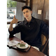 XUANSENTU black American shoulder polo shirt men's autumn handsome Henry collar sweatshirt long-sleeved inner layered shirt trendy black upgraded version 2XL