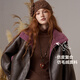 Fairy's Pocket Retro Jacket Plush Cotton Leather Jacket Women's 2025 Winter New Contrast Color Fur One-piece Jacket Retro Brown L