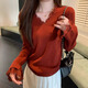 Yu Zhaolin (YUZHAOLIN) knitted bottoming shirt for women French v-neck temperament lace splicing pure desire autumn and winter new long-sleeved inner sweater
