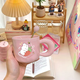 Cute fufu bunny ceramic mug with lid and spoon as a beautiful and meaningful birthday gift for girls. Strawberry rabbit, hand pinch pattern, cup + lid + round spoon