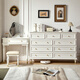 MIKEMIJIA Five Drawers and Seven Drawers Cabinet Bedroom Wall Drawer Cabinet Bedside Storage Cabinet Living Room Retro Warm White Solid Wood Dressing Table + Stool (Mirror Not Included) Completely Delivered to Your Home Completely Equipped (Table legs need to be assembled manually)