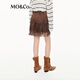 
MO/Co. Short Skirt 2025 Autumn New Product Bohemian Brown Velvet High Waist Tassel Cake Skirt Skirt MBE3SKT041 Dark Brown M