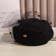 Hanqing Zhongxia British retro mesh wool beret women's autumn and winter French top hat small fragrant style celebrity light luxury veil headwear small fragrant style mesh m letter top hat - black M (56-58cm) adjustable
