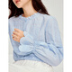 INMAN Heavy Embroidery Ruffled Shirt 2026 Spring Women's New Loose Long Sleeve Slim Shirt Top Blue M