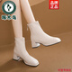 Woodpecker Boots Slim NOUVEAU Femme 2025 Automne et hiver Boots Nude Tempérament pour femmes Bottes courtes polyvalentes Femme Toe carré de talon épais Boots célibataires Femme Khaki 38