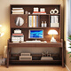 Huixun light luxury solid wood desk bookshelf integrated table small apartment liftable study table student home study computer table and chair walnut color #desk + bookshelf 80cm*60cm*75cm total height 190cm