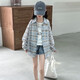 Girls plaid shirt autumn top 2025 new inch coat medium and large children's trendy long-sleeved shirt sun protection blue 130