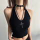 Beautifully made dark y2k hot girl style leather rivet choker stacked cross necklace female personality subculture clavicle chain silver cross leather rope set