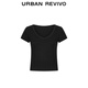 UR2025 Herbst neue Frauenkleidung Einfacher lässiger und vielseitiger V-Ausschnitt mit schlankem Kurzärärmel-T-Shirt UWB450066 Black M.