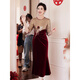 Pierre Cardin Noble Mother-in-Law Wedding Dress Women's Autumn Small Middle-aged Mother's M Dress Waist Slimming Fishtail Burgundy M Recommended 75-95 Jin Jin equals 0.5 kg