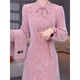 Hua Jiuqing cheongsam winter thickened plus velvet snowflake velvet fashionable temperament age-reducing skirt 2025 autumn and winter new style pink one-piece 2XL recommended 126-135 Jin Jin equals 0.5 kg