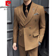 Pierre Cardin yarn-dyed dark striped double-breasted suit for men, Korean style slim and crisp business formal wedding suit, three-piece suit, medium gray (single suit) 3XL