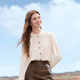 Betu women's 2025 autumn new shirt high-end commuting ruffle collar color-blocked button design top 2509T65 light apricot M