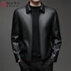 Jinba Haining Veste en cuir véritable pour hommes d'âge moyen Vêtements décontractés pour papa d'âge moyen et personnes âgées 2025 Nouvelle veste en peau de mouton pour hommes noir (style unique) Revers M 170