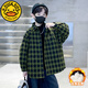 G.duck boys' autumn and winter jackets and quilted shirts 2025 new velvet and thickened plaid boys' winter clothes and children's cotton clothes trendy black 150 cm