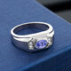GEM STONE KING men's ring 1.32 carat blue purple tanzanite 925 silver set with white sapphire wide men's ring US size 7